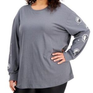 Women's 2X NWT Plus Size Gray Yin Yang Graphic Print Cotton Long Sleeve Top